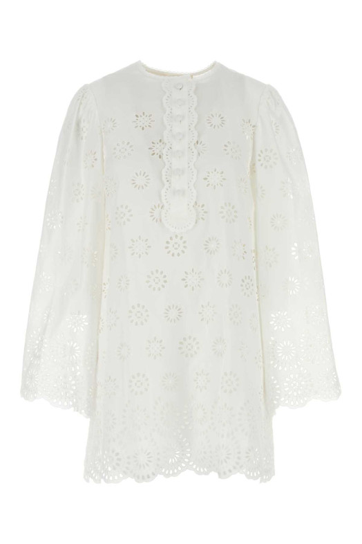 White broderie anglaise mini dress Beige CHLOE (CH25ARO44699) White broderie anglaise mini dress Beige CHLOE (CH25ARO44699)