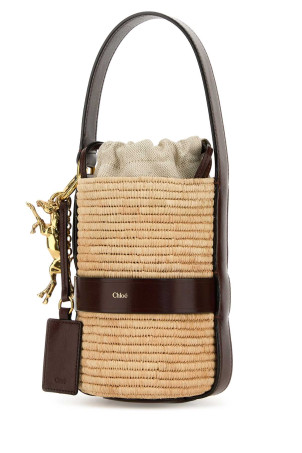 Two-tone raffia and leather small Kerala 25 bucket bag CHLOE (CH25US745P12) Two-tone raffia and leather small Kerala 25 bucket bag CHLOE (CH25US745P12)