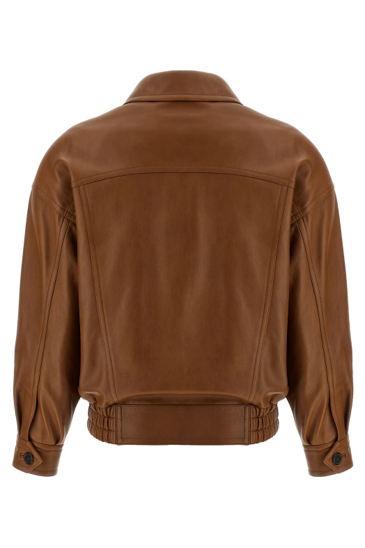 Кожаная бомбер-куртка коричневого цвета SAINT LAURENT 842948YCSK22080
