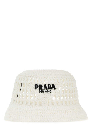 White raffia bucket hat Black PRADA (1HC1372C2T) White raffia bucket hat Black PRADA (1HC1372C2T)