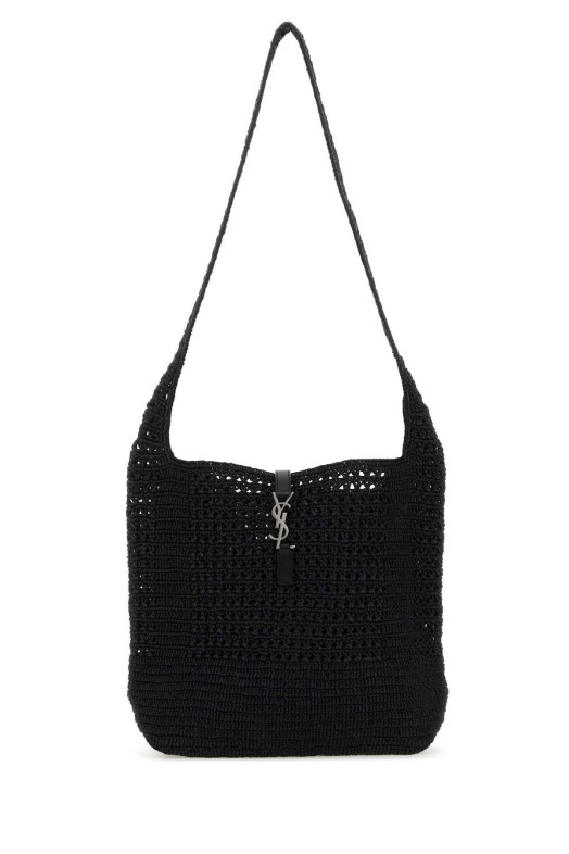 Black raffia medium Le 5 Ã  7 shoulder bag Black SAINT LAURENT (778827GAAEN)