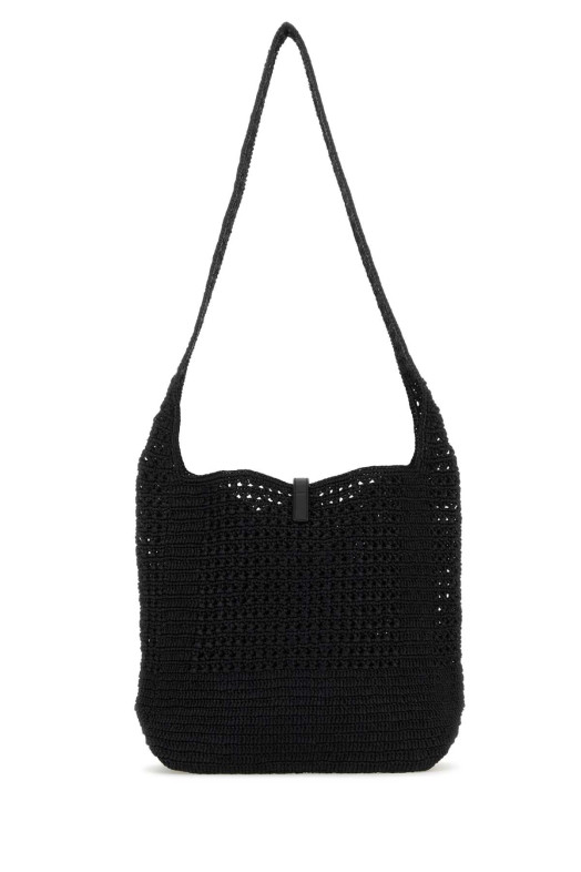 Black raffia medium Le 5 Ã  7 shoulder bag Black SAINT LAURENT (778827GAAEN)