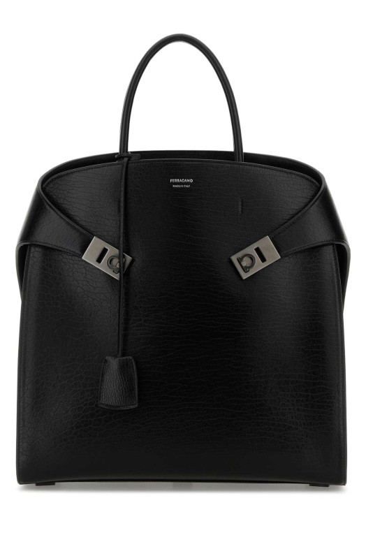 Black leather Hug shopping bag Black SALVATORE FERRAGAMO (241666787663)