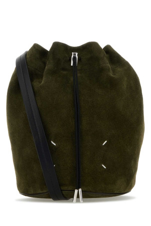 Кожаная сумка-ведро оливкового цвета MAISON MARGIELA (SB2ZH0003P8572)