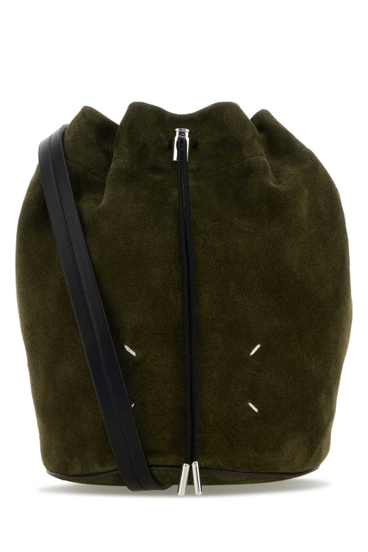Кожаная сумка-ведро оливкового цвета MAISON MARGIELA (SB2ZH0003P8572)
