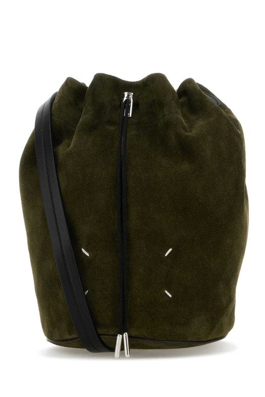 Кожаная сумка-ведро оливкового цвета MAISON MARGIELA (SB2ZH0003P8572)