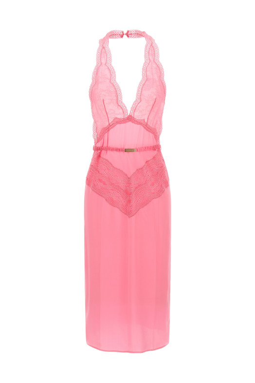 Платье из атласа и кружева Розовое GUCCI 839410XUAM65426 Платье из атласа и кружева Розовое GUCCI 839410XUAM65426