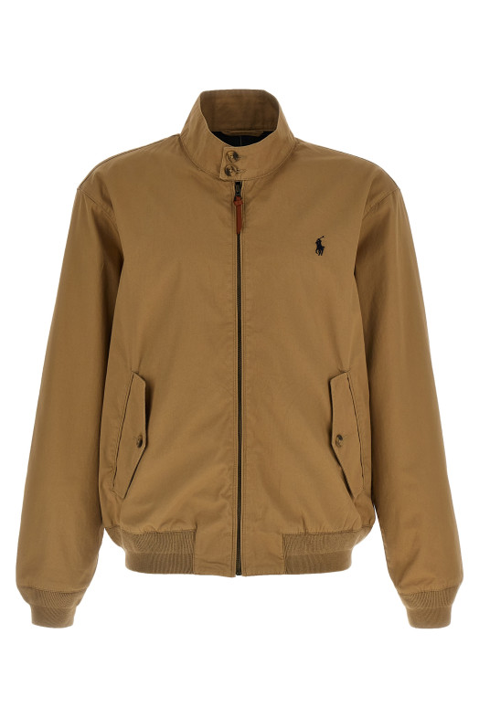 Logo embroidery bomber jacket Beige