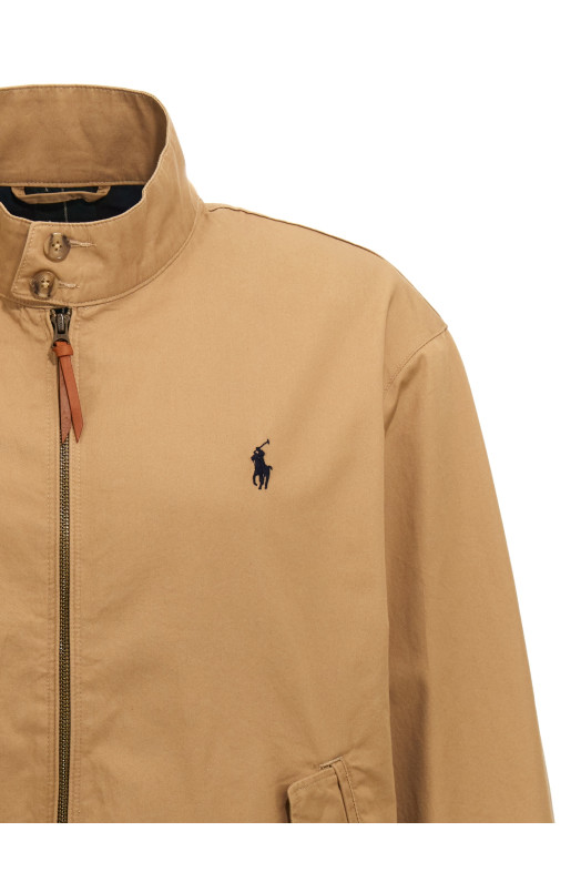 Logo embroidery bomber jacket Beige