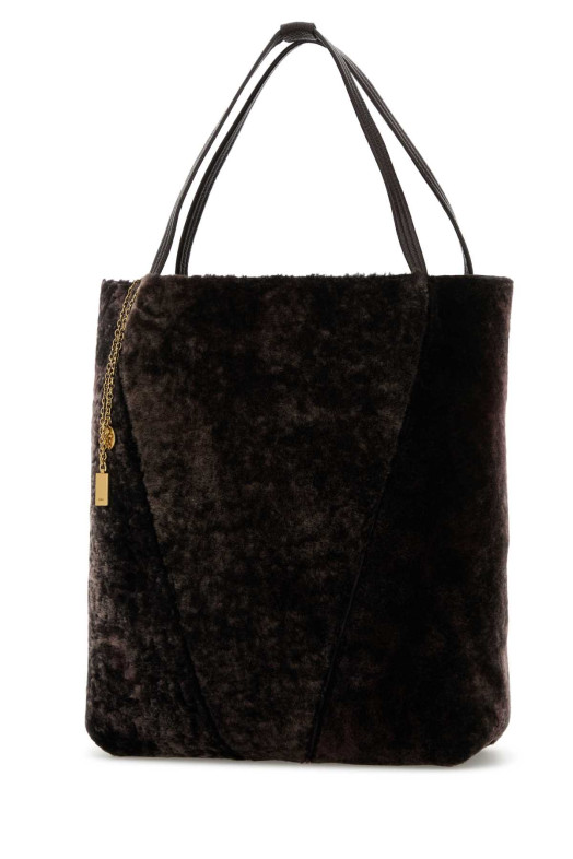 Dark brown shearling large Chloè Spin shopping bag CHLOE (CH25WS810Q45) Dark brown shearling large Chloè Spin shopping bag CHLOE (CH25WS810Q45)