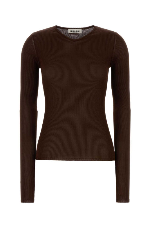 Chocolate silk t-shirt MIU MIU (MML01BSOOO18BQ) Chocolate silk t-shirt MIU MIU (MML01BSOOO18BQ)