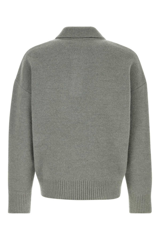 Grey stretch alpaca blend polo shirt AMI (UPL408KN0135) Grey stretch alpaca blend polo shirt AMI (UPL408KN0135)