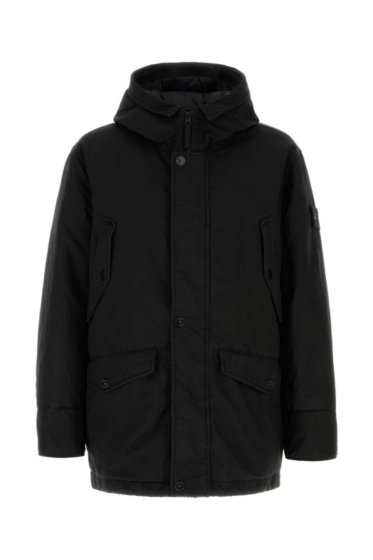 Black polyester blend down jacket Black STONE ISLAND (410010827)