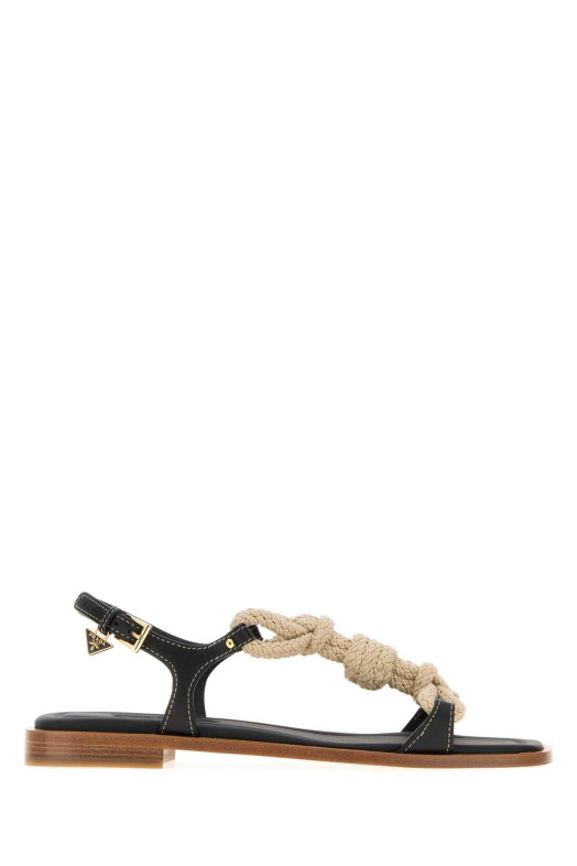 Two-tone fabric and leather sandals Black PRADA (1X994NF010248)