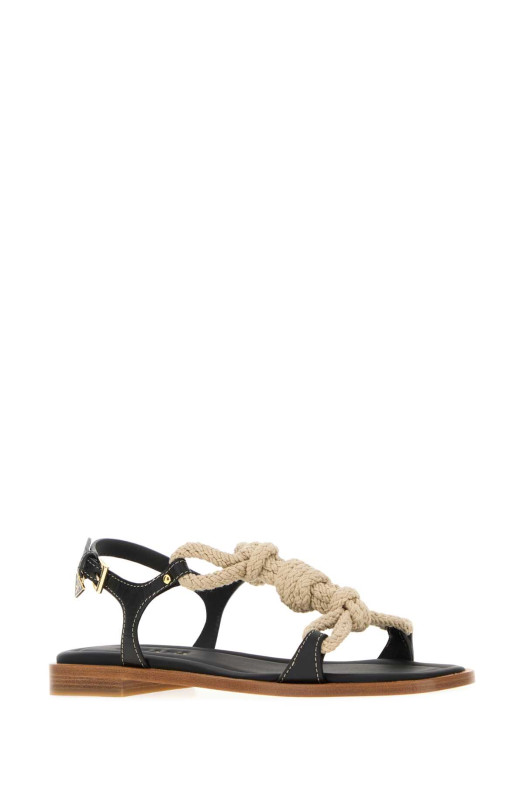 Two-tone fabric and leather sandals Black PRADA (1X994NF010248)