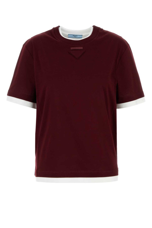 Burgundy cotton t-shirt PRADA (3547BSAAO15ZG)