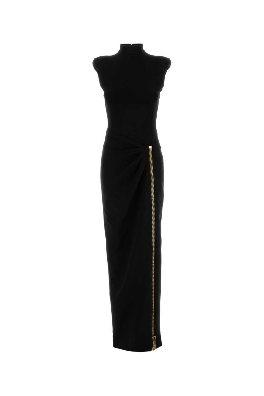 Black stretch viscose blend long dress BALMAIN (FF0RP900JL05)