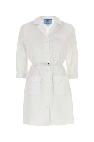 Біла поплінова сукня-сорочка Чорна PRADA (P3N15ESOOO1XV2)