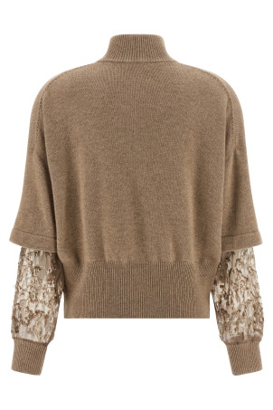 Кардиган с пайетками на рукавах Бежевый BRUNELLO CUCINELLI M12730016C077 Кардиган с пайетками на рукавах Бежевый BRUNELLO CUCINELLI M12730016C077