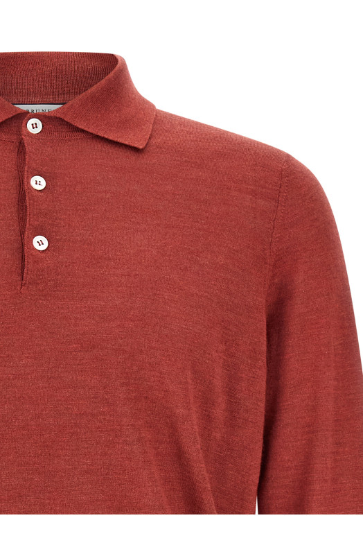 Бритая трикотажная рубашка-поло Красная BRUNELLO CUCINELLI MSY00295CUP87 Бритая трикотажная рубашка-поло Красная BRUNELLO CUCINELLI MSY00295CUP87