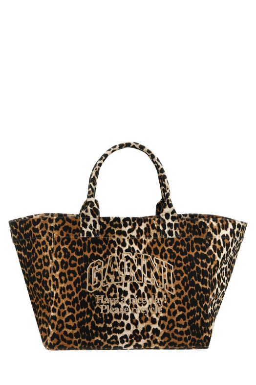 Большая сумка для покупок с леопардовым принтом, коричневая GANNI A5822943 Большая сумка для покупок с леопардовым принтом, коричневая GANNI A5822943