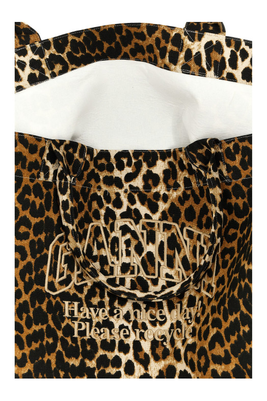 Большая сумка для покупок с леопардовым принтом, коричневая GANNI A5822943 Большая сумка для покупок с леопардовым принтом, коричневая GANNI A5822943