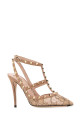 Powder pink lace and suede Rockstud pumps VALENTINO GARAVANI (7W0S0393UJZ)