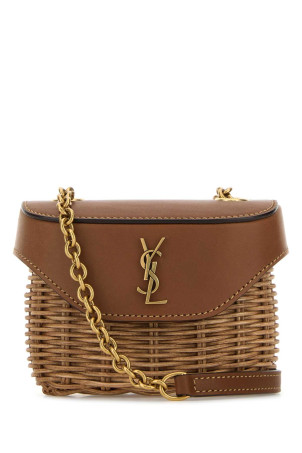 Two-tone wicker and leather mini Box June crossbody bag SAINT LAURENT (843366GAAFV)