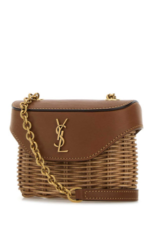 Two-tone wicker and leather mini Box June crossbody bag SAINT LAURENT (843366GAAFV)