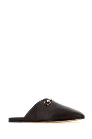 Темно-коричневые тапочки из кожи наппа GUCCI (850140AAEA4)