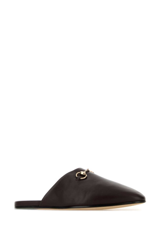 Темно-коричневые тапочки из кожи наппа GUCCI (850140AAEA4)