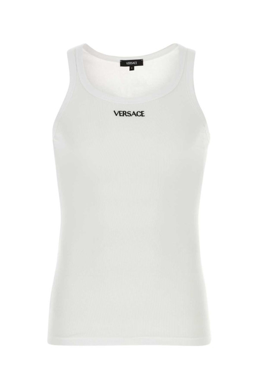 White stretch cotton tank top VERSACE (10131251A09410) White stretch cotton tank top VERSACE (10131251A09410)