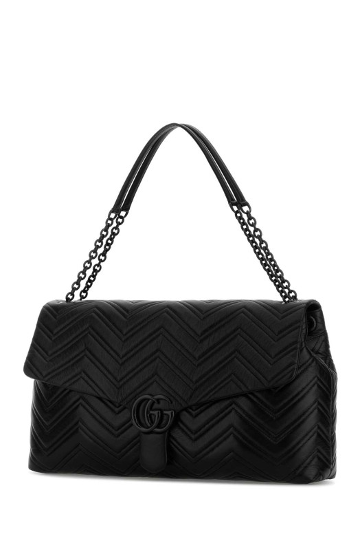 Черная кожаная сумка GG Marmont через плечо Черная GUCCI (850653AAFS1)