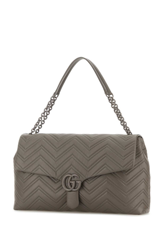 Серый кожаный макси-плечевой рюкзак GG Marmont GUCCI (850653AAFS1)