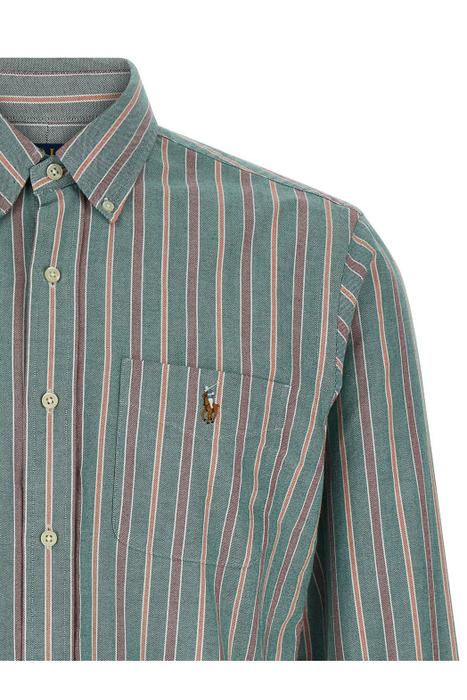 Button-down striped shirt Green