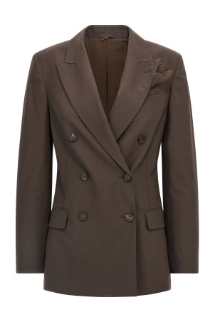 Тропический роскошный шерстяной блейзер коричневого цвета BRUNELLO CUCINELLI M0W077038C019