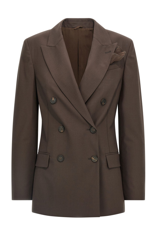 Тропический роскошный шерстяной блейзер коричневого цвета BRUNELLO CUCINELLI M0W077038C019