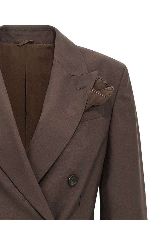 Тропический роскошный шерстяной блейзер коричневого цвета BRUNELLO CUCINELLI M0W077038C019