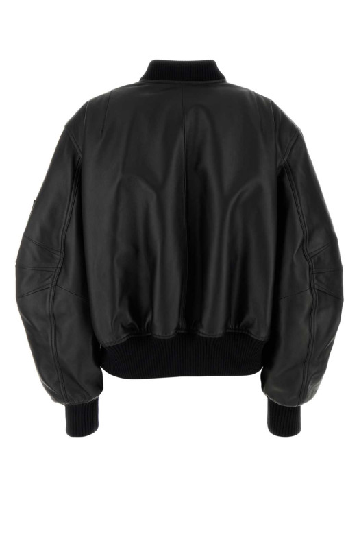 Black leather bomber jacket White THE ATTICO (251WCB00004LBT128AA)