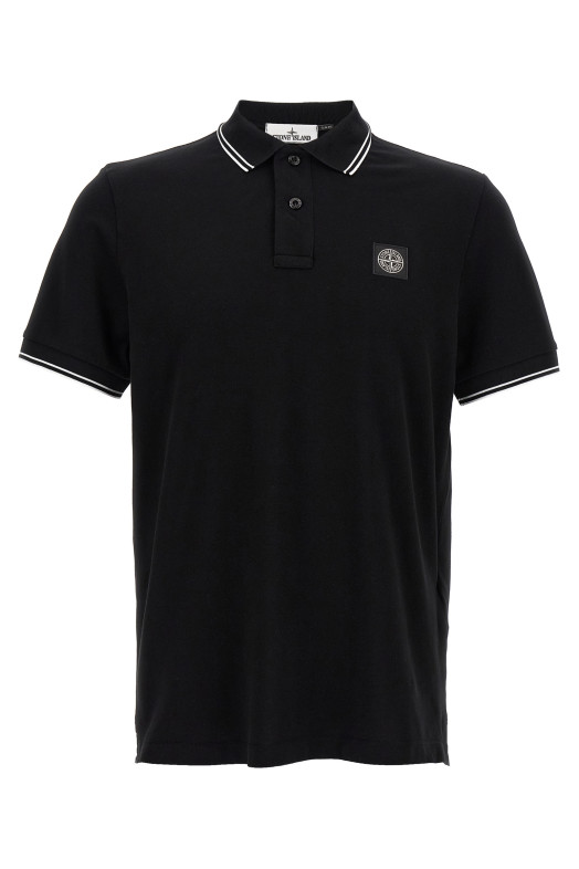 Logo patch polo shirt Black-grey