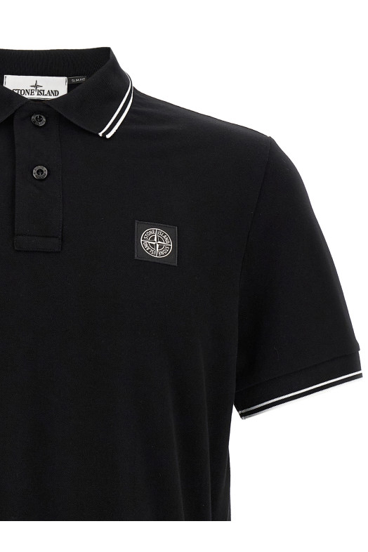 Logo patch polo shirt Black-grey
