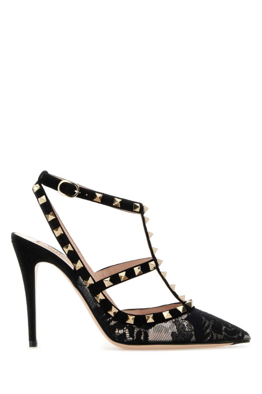Black lace and suede Rockstud pumps Black VALENTINO GARAVANI (7W0S0393KKN)