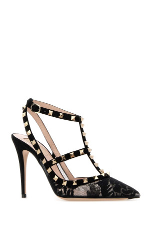 Black lace and suede Rockstud pumps Black VALENTINO GARAVANI (7W0S0393KKN)