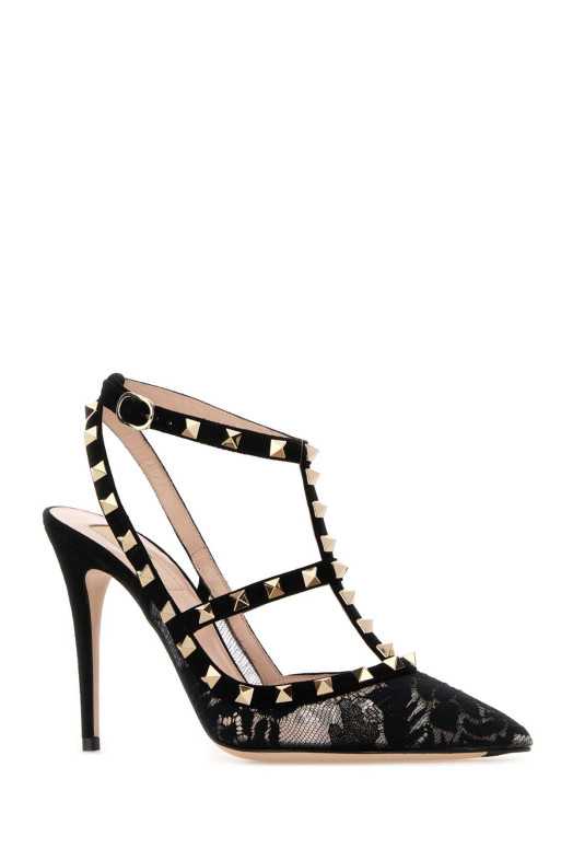 Black lace and suede Rockstud pumps Black VALENTINO GARAVANI (7W0S0393KKN)