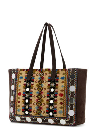 Multicolor fabric and suede large NellcÃ´te shopping bag VALENTINO GARAVANI (7Y2B0R78VVB)