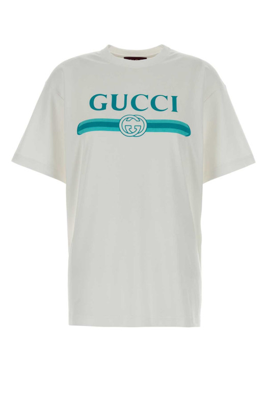 Белая хлопковая футболка GUCCI (837959XJHGY)