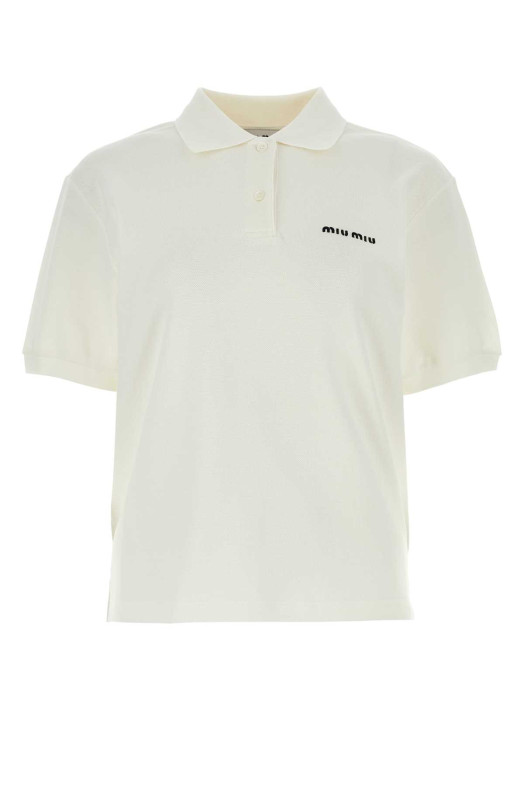 Ivory piquet polo shirt Black MIU MIU (MJN535SOOO14RW)