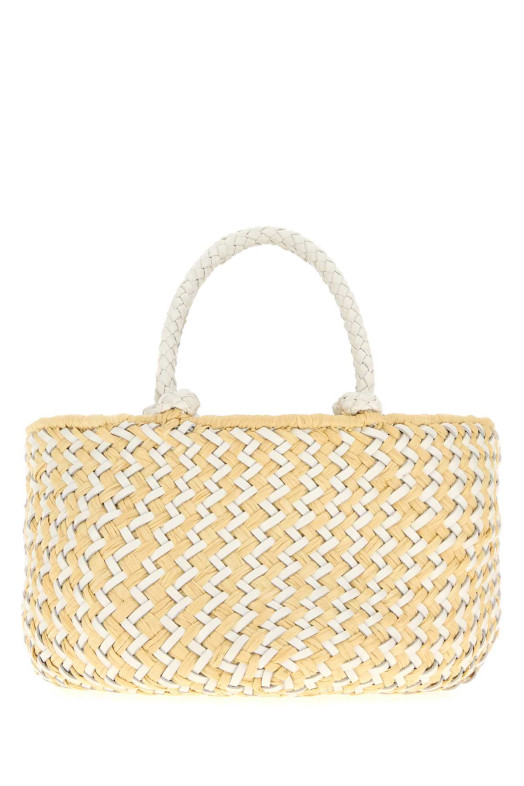 Двухцветная кожаная сумка с рафией PRADA (1BA4672MHC)