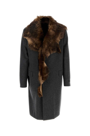 Темно-серое шерстяное пальто PRADA (UC556MSOOO15J0)