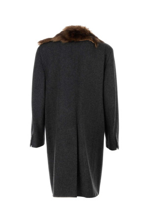 Темно-серое шерстяное пальто PRADA (UC556MSOOO15J0)